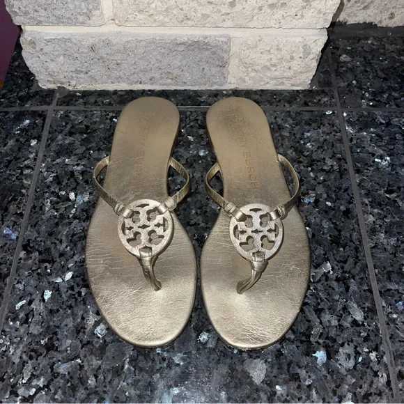 Tory Burch Miller Knotted Sandals Metallic Spark Gold - Picture 2 of 5